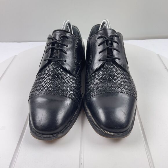 PRINCIPE Oxford Mens 9 Dress Shoes Hand Made Woven Black Leather Captoe ITALY main image 4